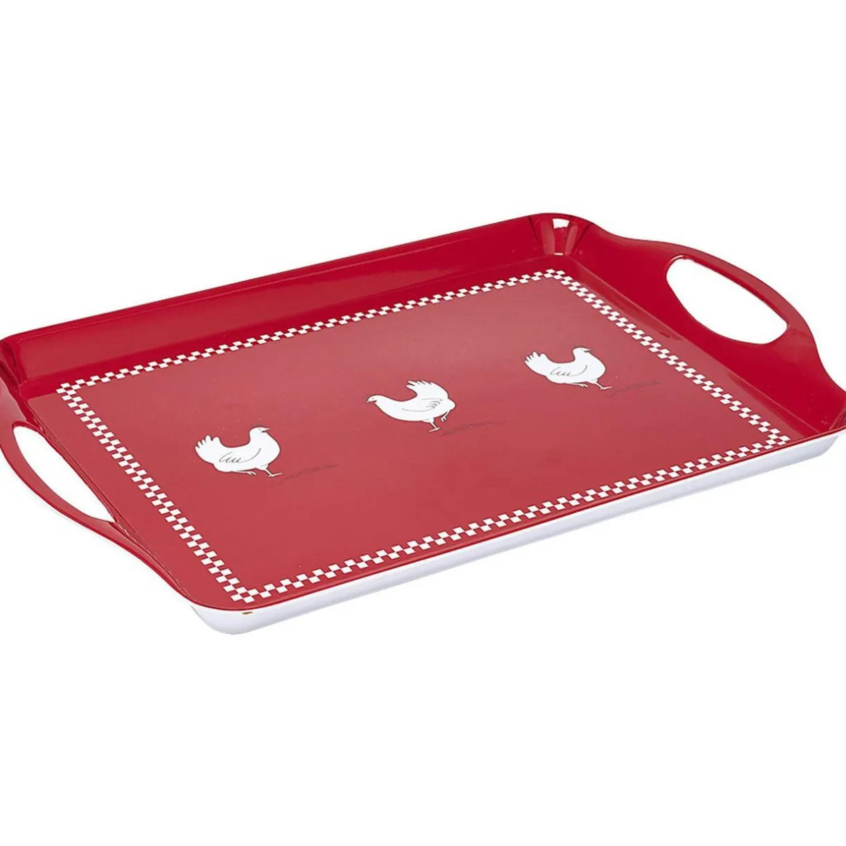 Plateau rectangulaire design poule mélaminé rouge et blanc^Gifi Discount
