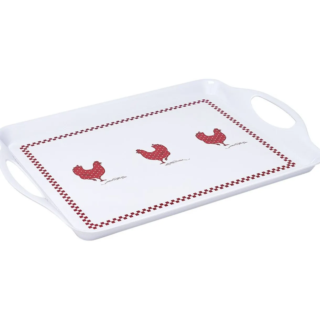 Plateau rectangulaire design poule mélaminé rouge et blanc^Gifi Discount