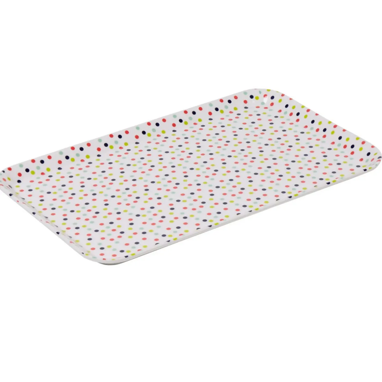 Plateau rectangulaire mélamine blanc motif pois multicolores^Gifi New