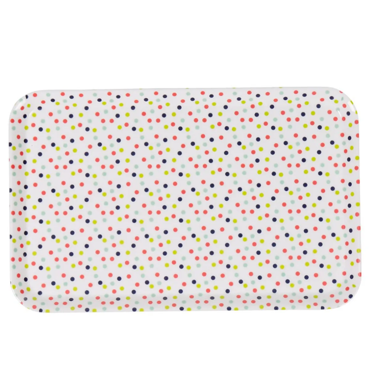 Plateau rectangulaire mélamine blanc motif pois multicolores^Gifi New