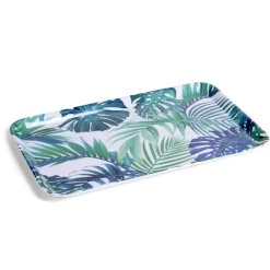 Plateau rectangulaire mélaminé feuillage exotique blanc et bleu 19x30cm^Gifi Discount