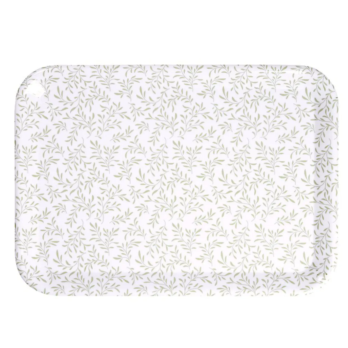 Plateau rectangulaire motif feuillage blanc et vert 27x38cm^Gifi Online