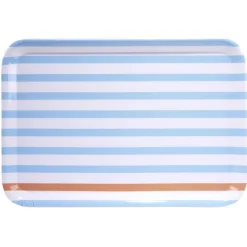 Plateau rectangulaire rayé bleu blanc liseré orange plastique 45x31cm^Gifi Sale