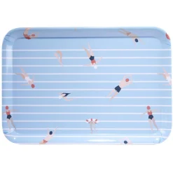 Plateau rectangulaire rayé bleu blanc motif nageur - plastique 45x31cm^Gifi Clearance