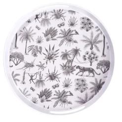 Plateau rond mélaminé motif savane blanc et noir Ø34,5xH5cm^Gifi Outlet