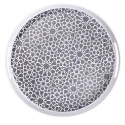 Plateau rond mélaminé motif géométrique blanc et bleu Ø34,5xH5cm^Gifi Discount