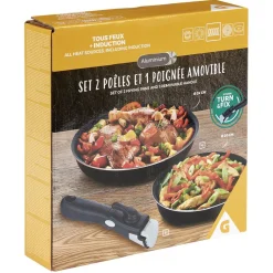 Poêle aluminium x2 avec poignée amovible x1 Ø20 et 24cm^Gifi Outlet