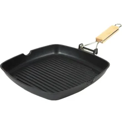Poêle grill carré manche en bois amovible tous feux^Gifi Clearance