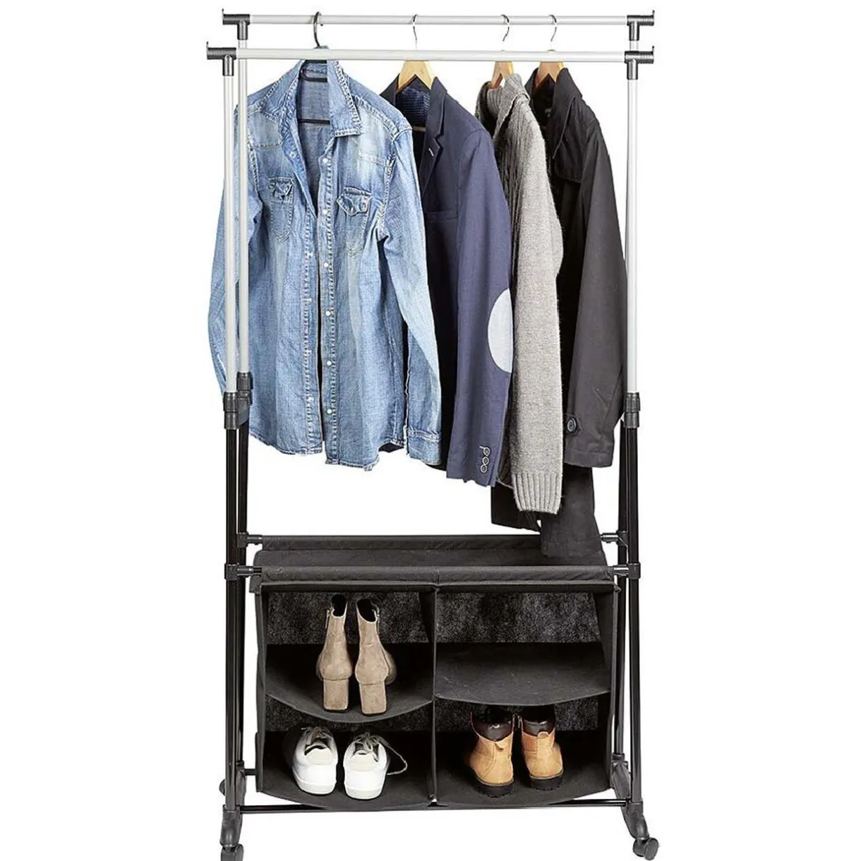 Rangement|Gifi Portant à vêtements double penderie et 4 compartiments