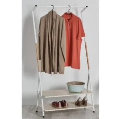 Rangement|Gifi Portant blanc avec 2 étagères en bois