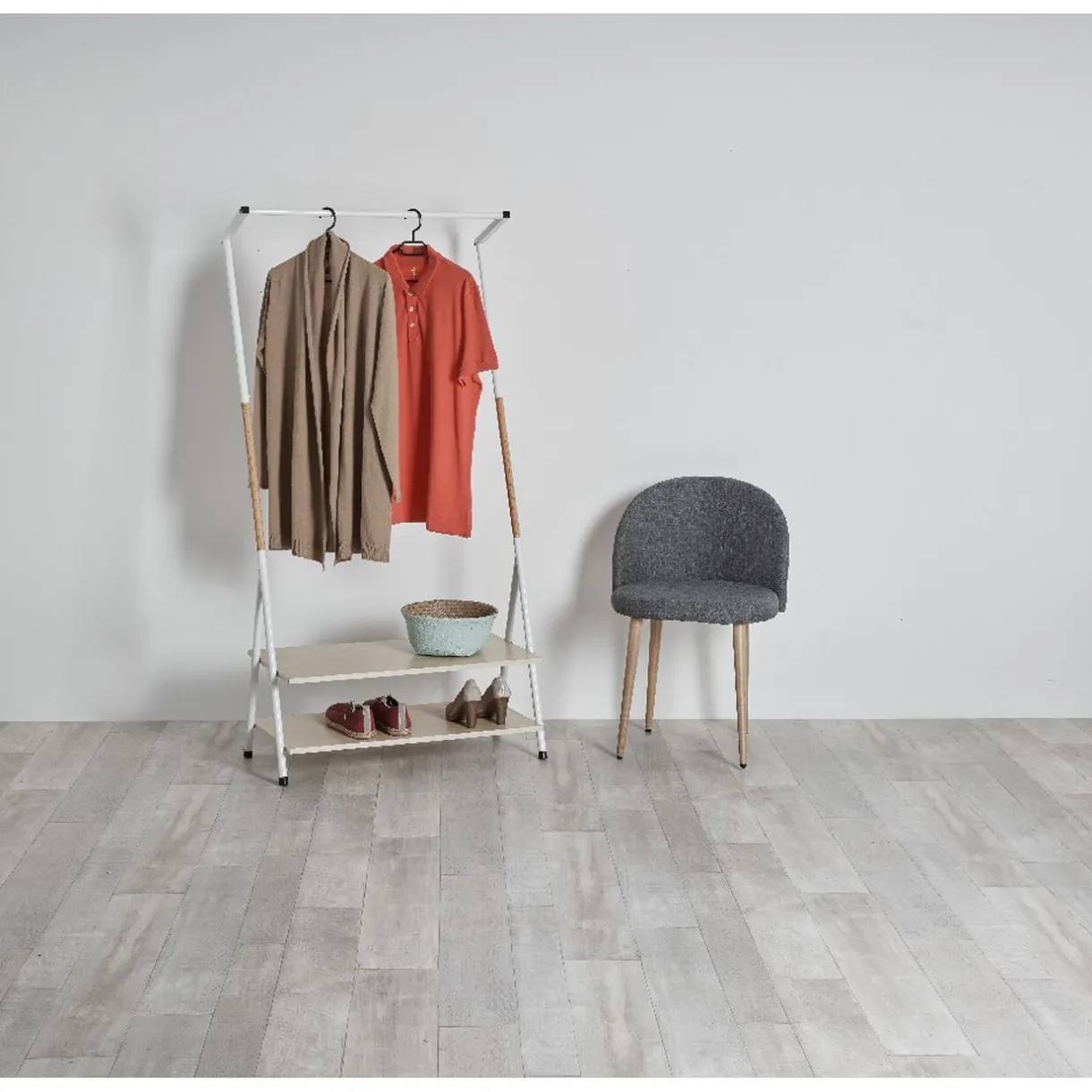 Rangement|Gifi Portant blanc avec 2 étagères en bois