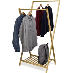 Rangement|Gifi Portant double en bambou avec étagère pour accessoires 70x55xH150cm