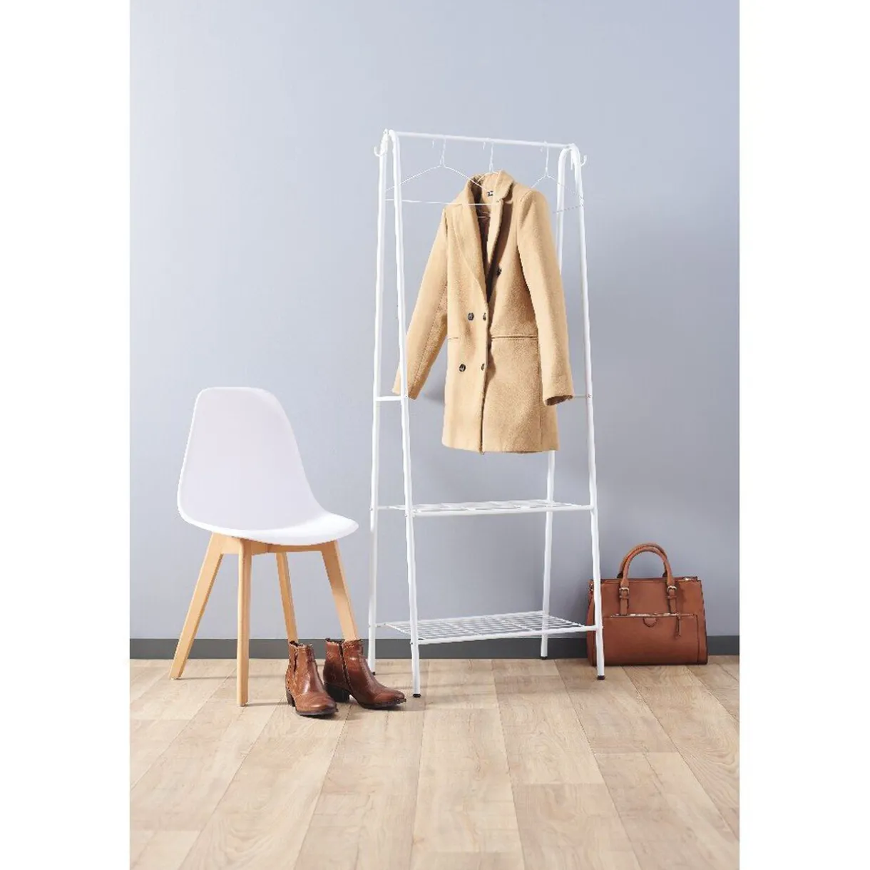 Rangement|Gifi Portant vêtement simple blanc avec 2 tablettes