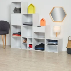 Rangement|Gifi Porte Box Cube bois blanc