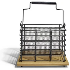 Porte couverts fer noir et bois marron 17,5x14x12cm^Gifi Best