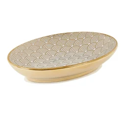 Discount Gifi Porte savon céramique motif écaille blanc doré