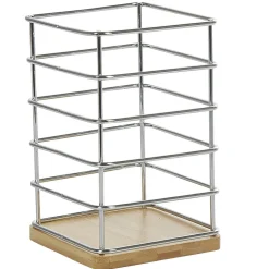 Porte ustensiles de cuisine en métal avec socle en bambou^Gifi Best