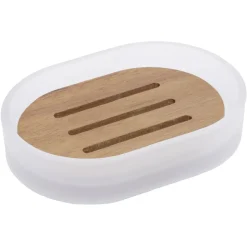Best Gifi Porte-savon blanc en verre et bois 14x10xH3cm