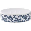 Best Gifi Porte-savon céramique motif végétal blanc et bleu 13x8,5xH3cm