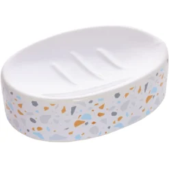 Gifi Porte-savon céramique motif terrazzo blanc et bleu 13x8,5xH3cm