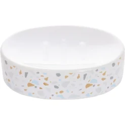 Gifi Porte-savon céramique motif terrazzo blanc et bleu 13x8,5xH3cm