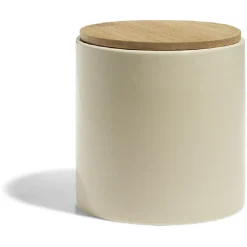 Pot de conservation 500ml grès carreaux de ciment couvercle bambou Ø10xH10cm^Gifi New