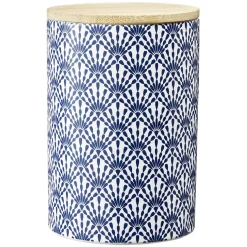 Pot en céramique à motif bleu avec couvercle en bois H14 cm^Gifi Clearance