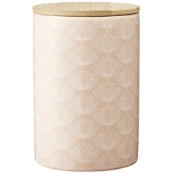 Pot en céramique à motif rose avec couvercle en bois H14 cm^Gifi New