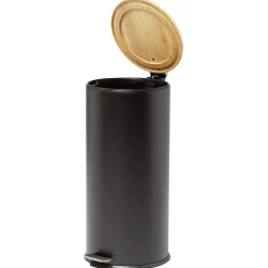 Nettoyage Et Entretien|Gifi Poubelle à pédale 30L métal noir avec couvercle en bambou