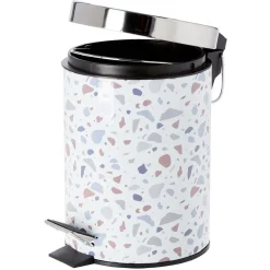 Sale Gifi Poubelle à pédale motif terrazzo effet granit blanc et bleu 3L
