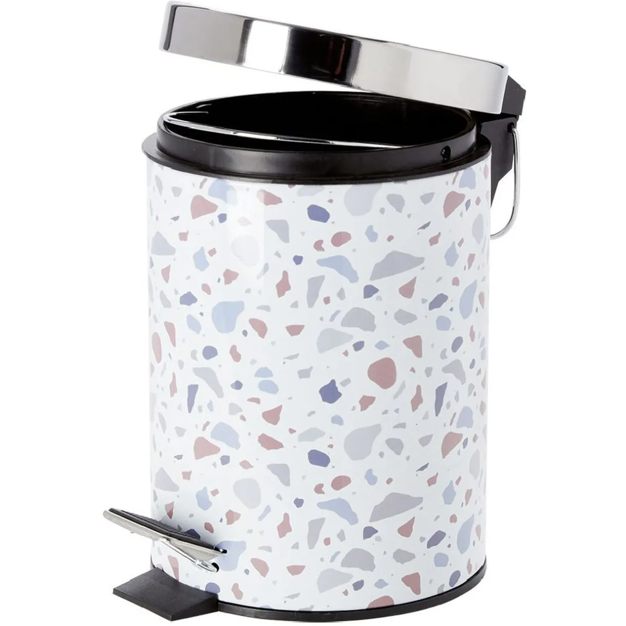 Sale Gifi Poubelle à pédale motif terrazzo effet granit blanc et bleu 3L
