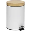 Nettoyage Et Entretien|Gifi Poubelle salle de bain à pédale couvercle bambou et métal blanc 5L