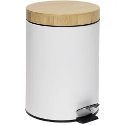 Nettoyage Et Entretien|Gifi Poubelle salle de bain à pédale couvercle bambou et métal blanc 5L
