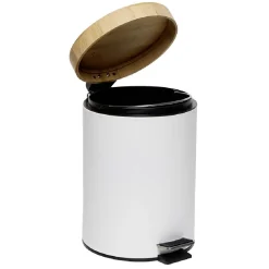 Nettoyage Et Entretien|Gifi Poubelle salle de bain à pédale couvercle bambou et métal blanc 5L
