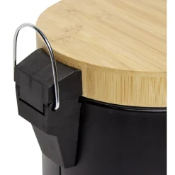 Nettoyage Et Entretien|Gifi Poubelle salle de bain à pédale couvercle bambou et métal noir 5L