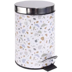 Nettoyage Et Entretien|Gifi Poubelle salle de bain à pédale métal terrazzo blanc bleu marron 3L