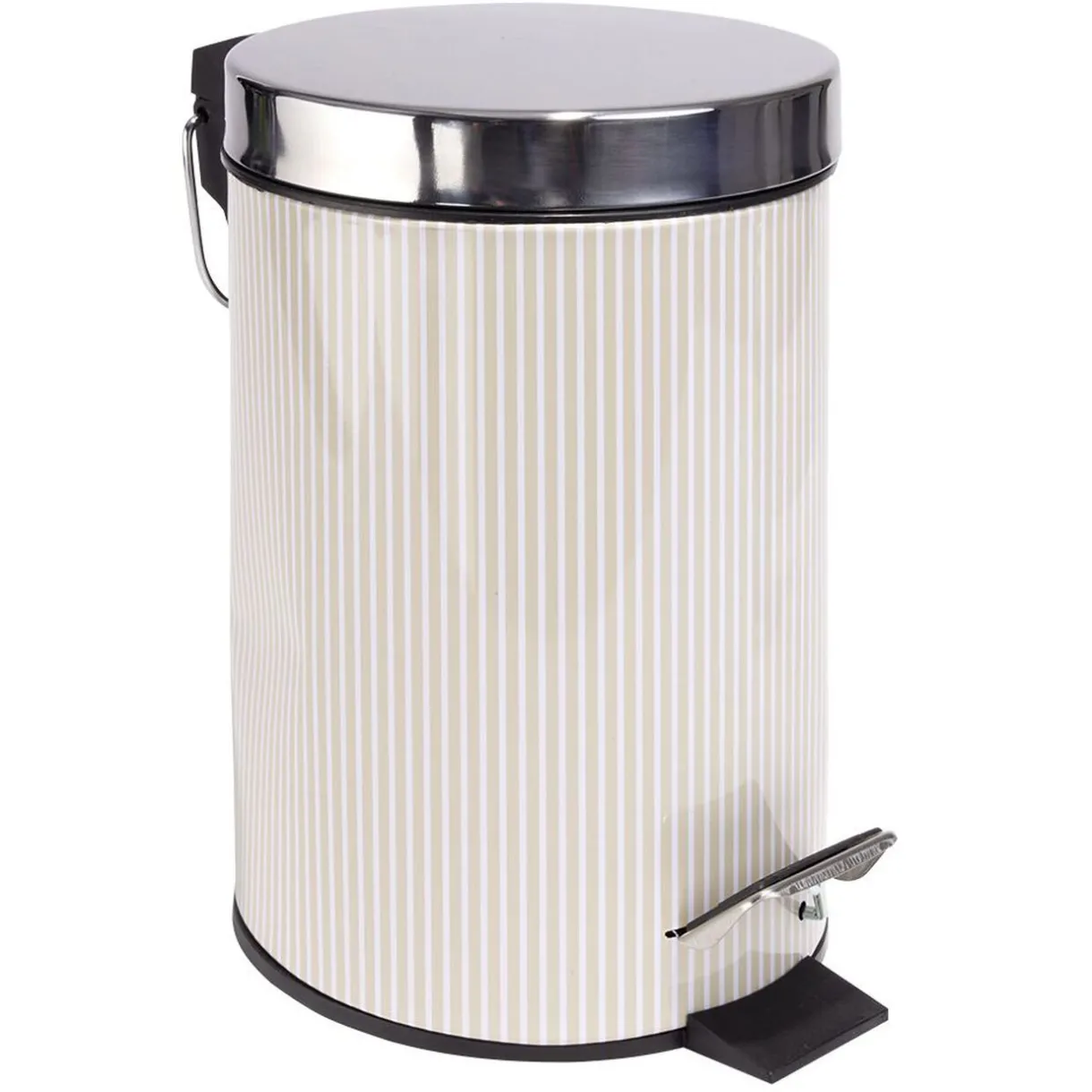 Nettoyage Et Entretien|Gifi Poubelle salle de bain à pédale métal rayure verticale blanc beige 3L