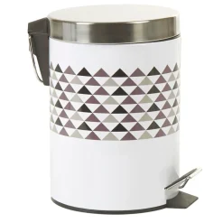 Nettoyage Et Entretien|Gifi Poubelle salle de bain blanche motif triangles 3 L