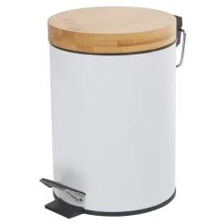 Nettoyage Et Entretien|Gifi Poubelle salle de bain blanche avec couvercle bambou
