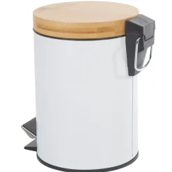 Nettoyage Et Entretien|Gifi Poubelle salle de bain blanche avec couvercle bambou