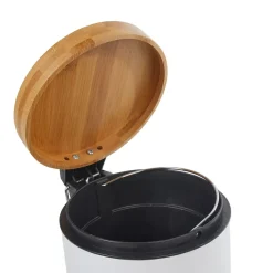 Nettoyage Et Entretien|Gifi Poubelle salle de bain blanche avec couvercle bambou