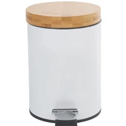 Nettoyage Et Entretien|Gifi Poubelle salle de bain blanche avec couvercle bambou