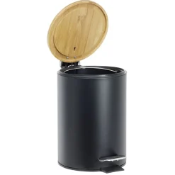 Nettoyage Et Entretien|Gifi Poubelle salle de bain métal et bambou 3L noir