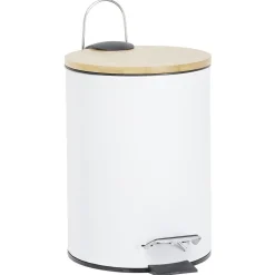 Nettoyage Et Entretien|Gifi Poubelle salle de bain métal et bambou blanc