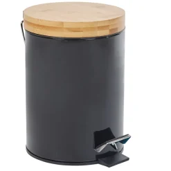 Nettoyage Et Entretien|Gifi Poubelle salle de bain noire avec couvercle bambou