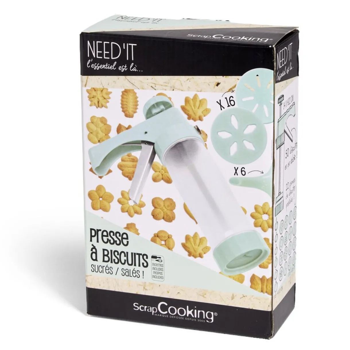 Presse à biscuits sucrés/salés 16 disques et 6 douilles^Gifi Clearance