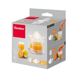 Presse agrumes Metaltex transparent couvercle blanc 2 cônes^Gifi Outlet