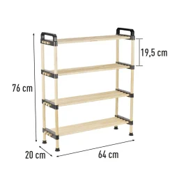 Rangement|Gifi Range chaussures 4 niveaux bois beige et plastique noir - 64x20xH76cm