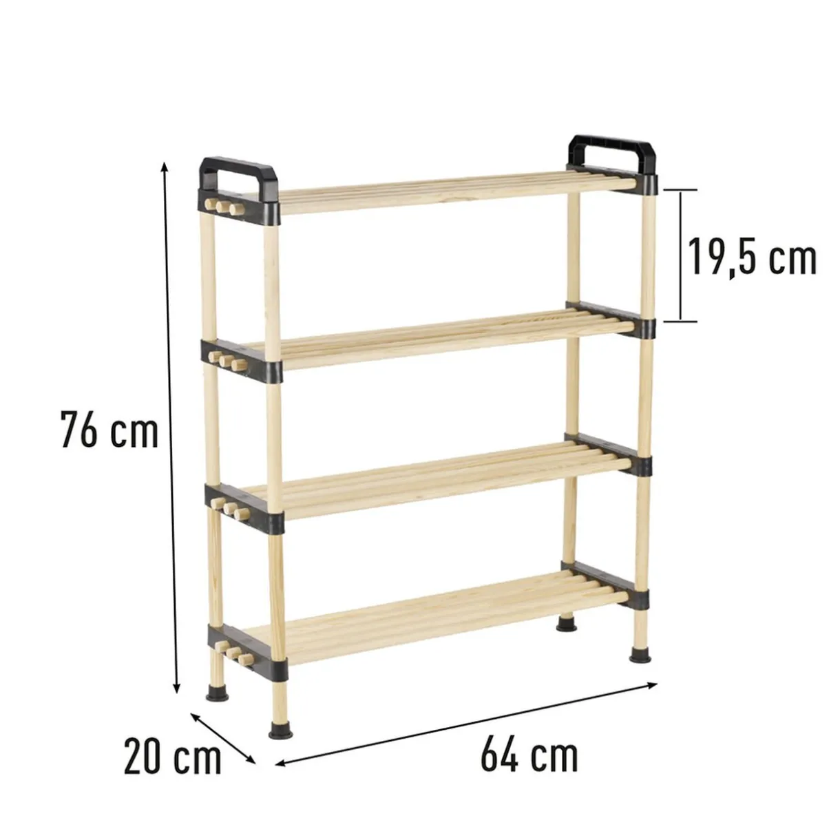 Rangement|Gifi Range chaussures 4 niveaux bois beige et plastique noir - 64x20xH76cm
