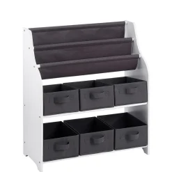 Rangement|Gifi Rangement 2en1 gris et blanc bibliothèque et panière x6